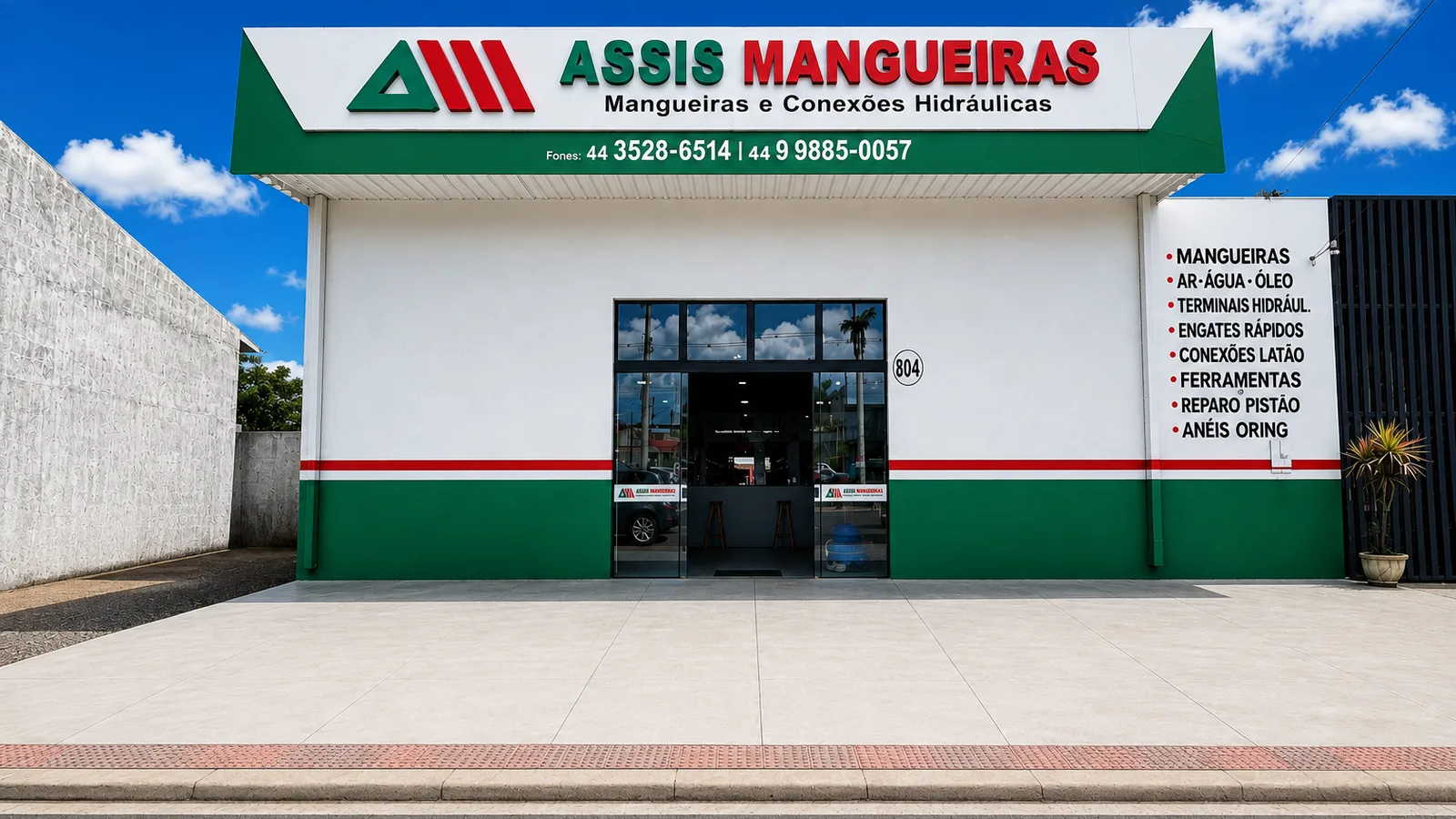 Fachada da loja Assis Mangueiras, na Av. Brasil, 804